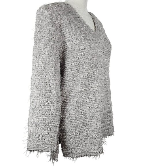 Artex Womens M Sweater Eyelash Fuzzy Soft Pullover Grey Silver Comfy Casual - Picture 8 of 16